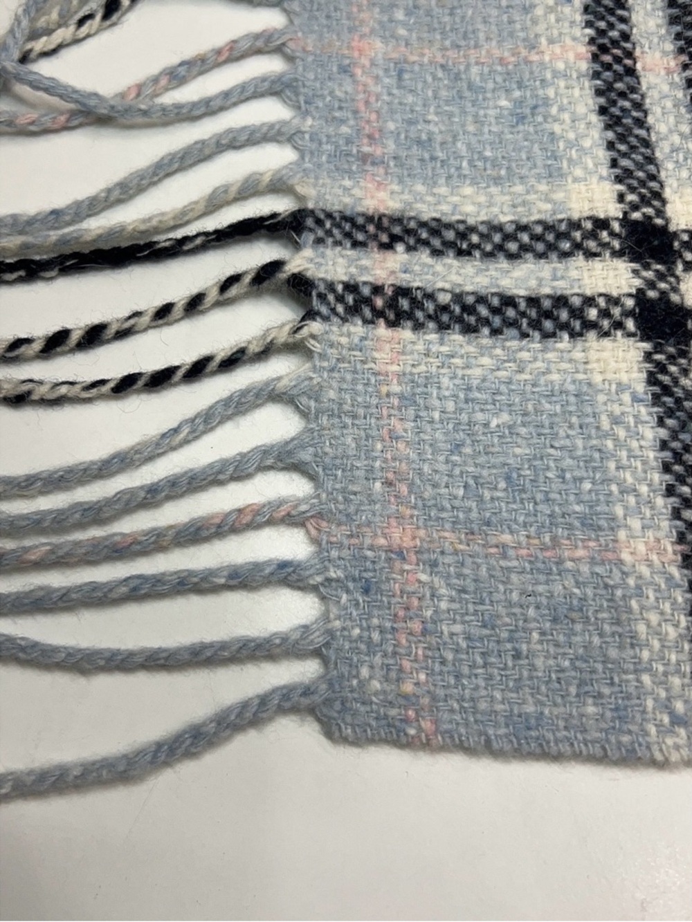 Burberry Merino Angora Cashmere Scarf Blue Grey Novacheck Check Plaid Fringe - Picture 5 of 8
